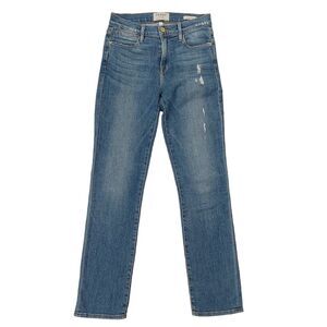 Frame Denim Le High Straight Jeans Womens 25 Blue High Rise Distressed Preppy